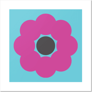 Pink, Blue and Grey Minimalist Flower Design Posters and Art